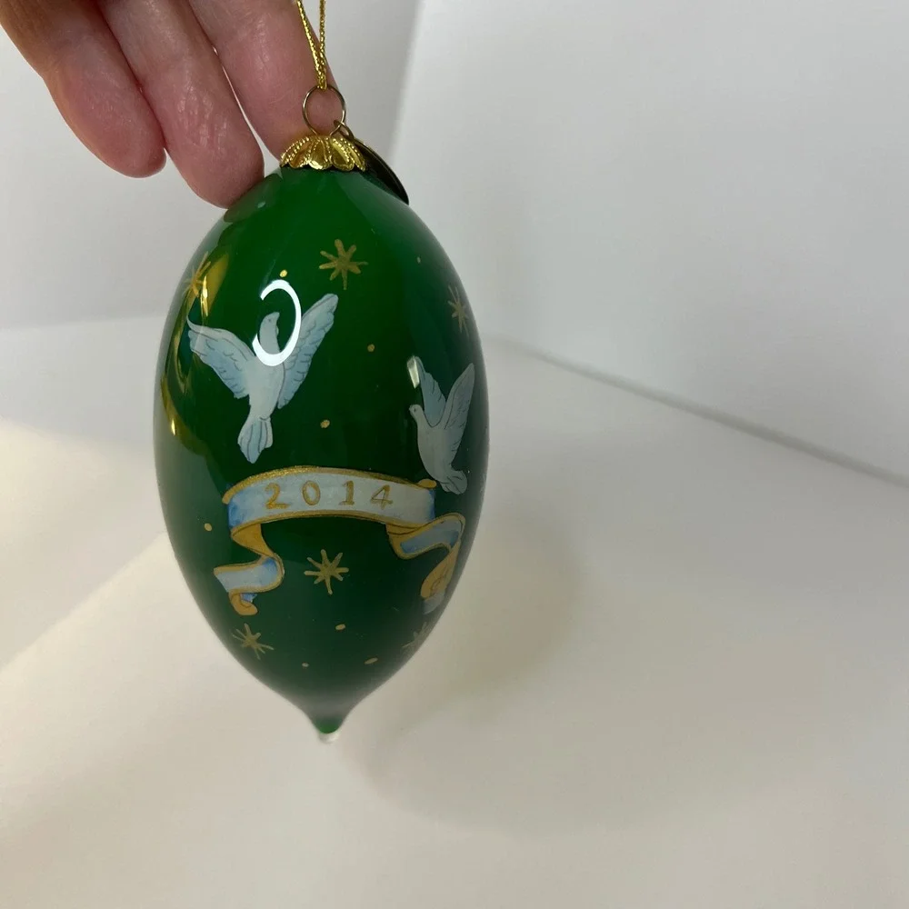 Pier 1 Li Bien Handpainted‎ Glass Teardrop Ornament Angel Dove 2014